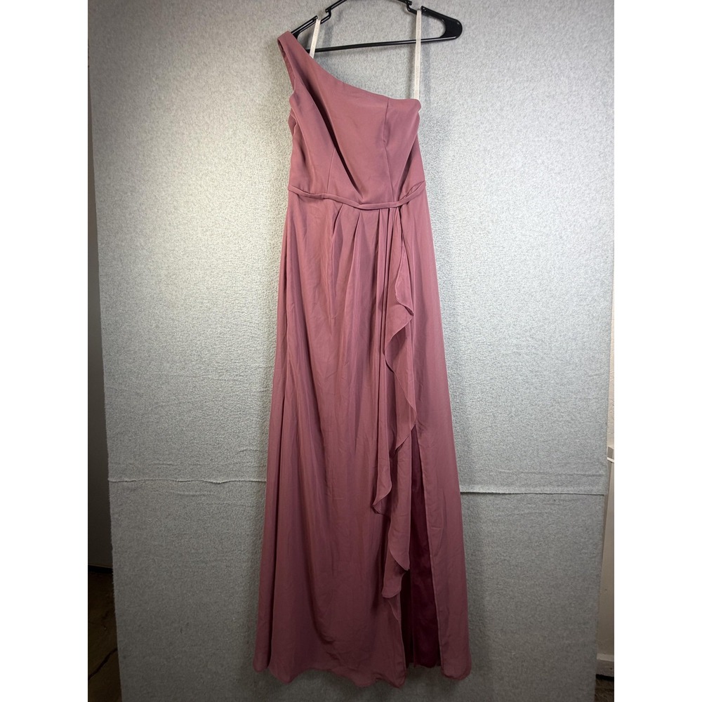 David's Bridal Dress Womens 4 Red One Shoulder Ruffle Maxi Bridesmaid Gown Prom
